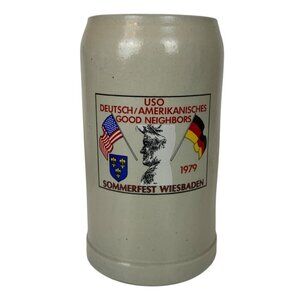 USO 1979 German Beer Stein Sommerfest Wiesbaden 1L Beige Stoneware Mug Barware